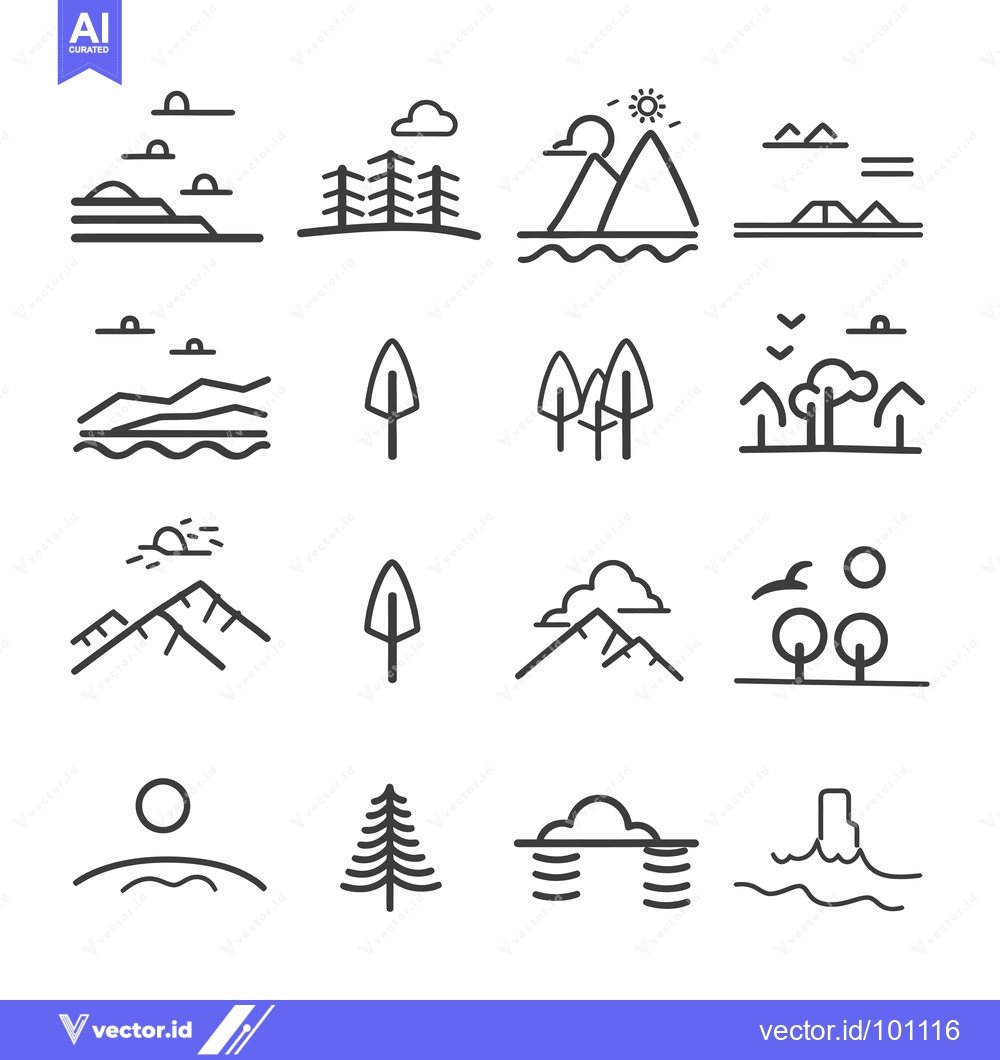 Premium Vector dari Simple Line Art Icons of Nature Elements