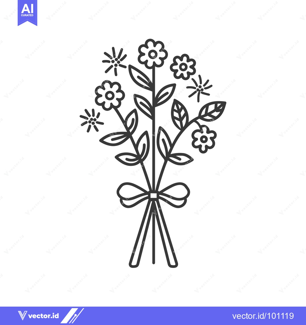 Premium Vector dari Simple Line Art Illustration of a Bouquet of Flowers with a Bow