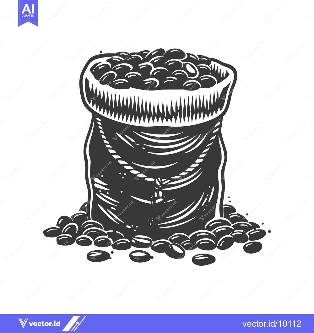 Premium Vector of A Bag of Coffee Beans with Spilled Beans