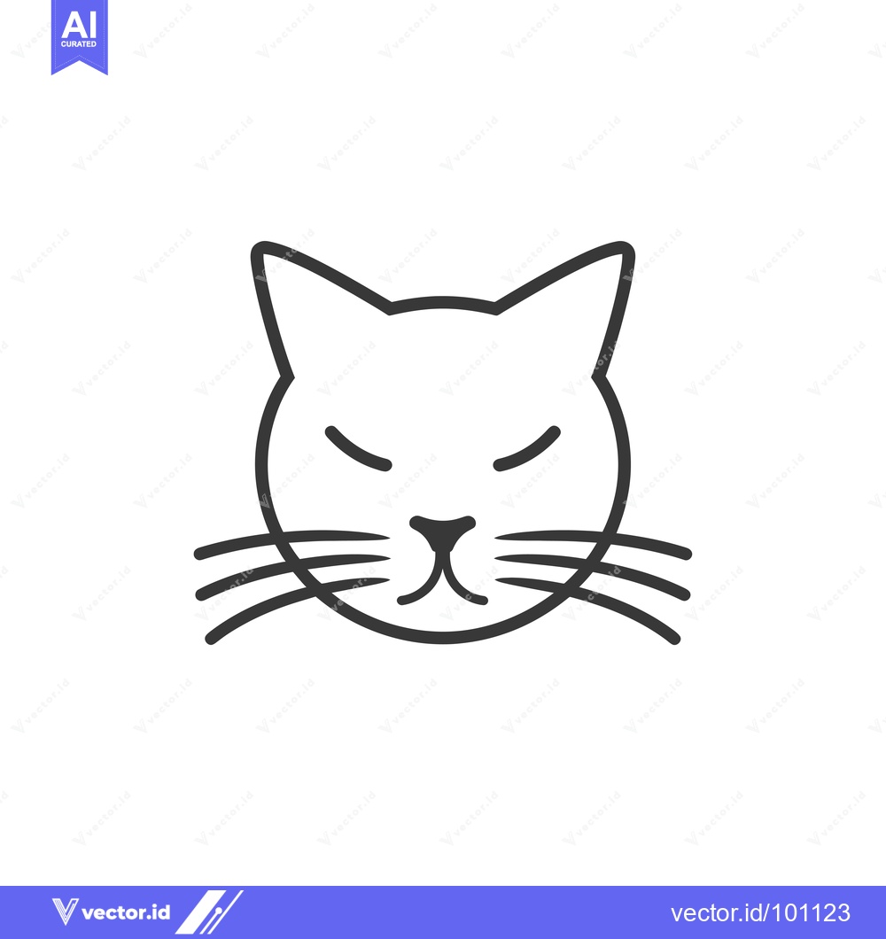 Premium Vector of Simple Line Art Illustration of a Cat's Face with Closed Eyes