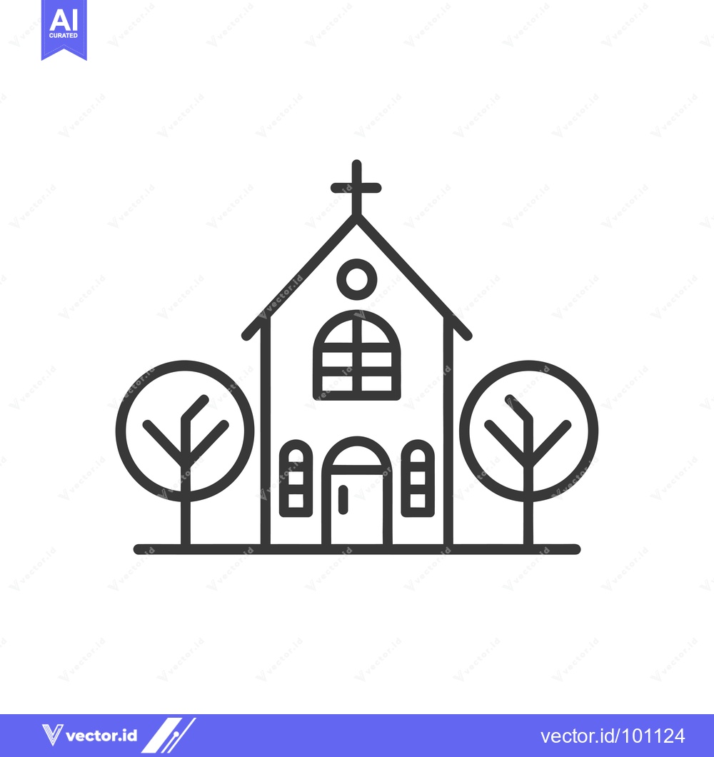 Premium Vector dari Simple Line Art Illustration of a Church Building with Trees