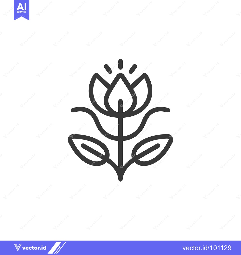 Premium Vector of Simple Line Art Illustration of a Flower with a Stem and Leaves