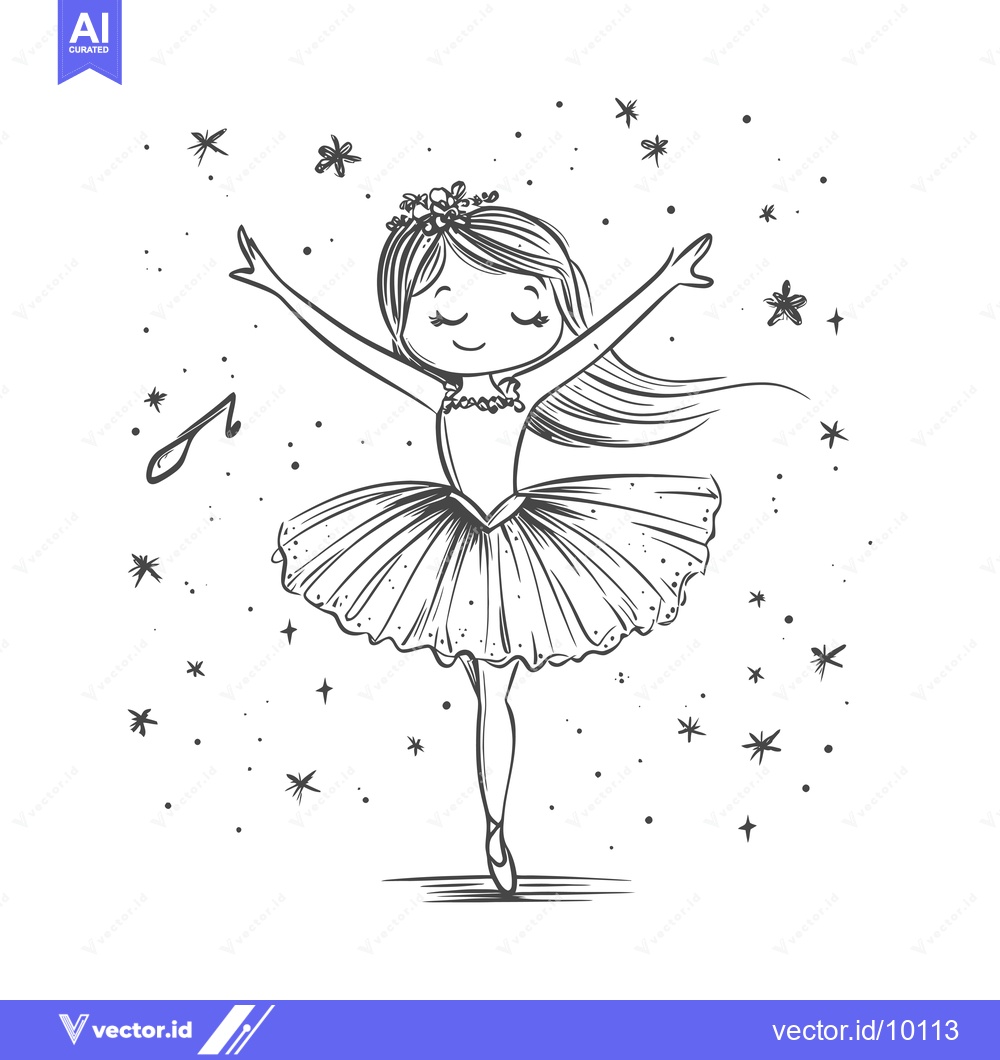 Premium Vector of A Ballerina Dancing with Stars and a Music Note