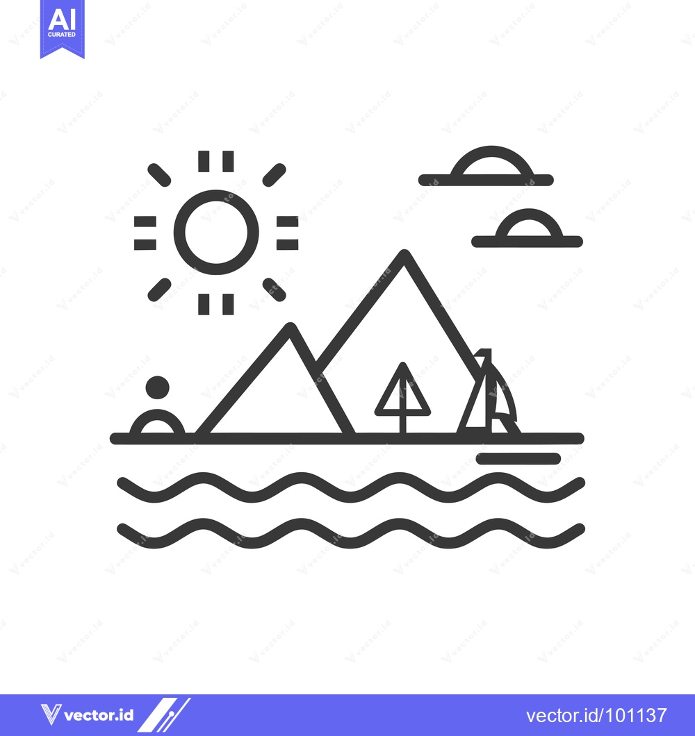 Premium Vector dari Simple Line Art Illustration of a Mountain Scene with a Boat on Water