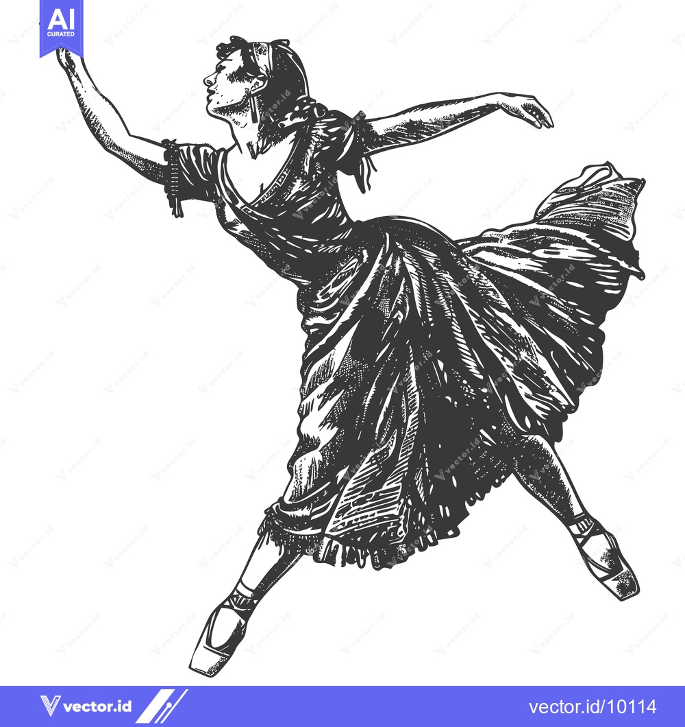 Premium Vector dari A Ballerina in Mid-Leap, Wearing a Flowing Dress