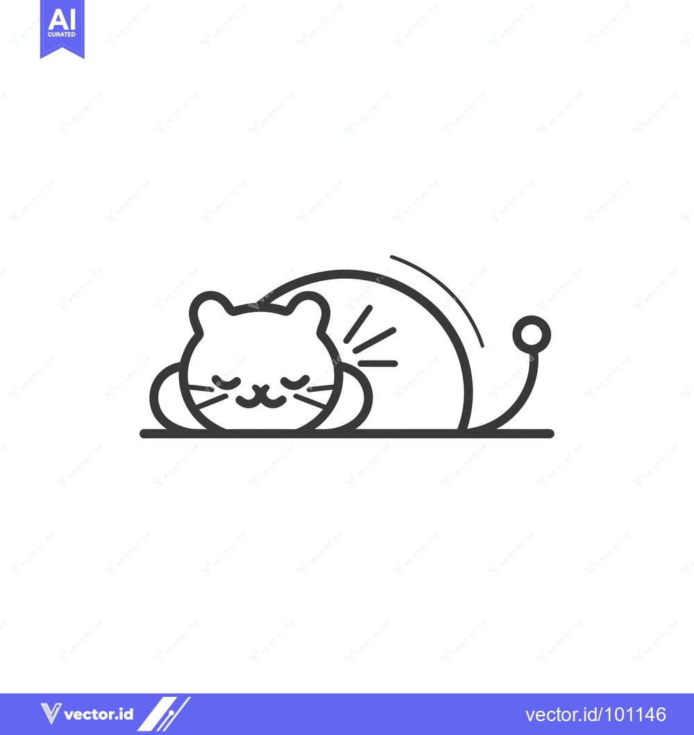 Premium Vector of Simple Line Art Illustration of a Sleeping Cat
