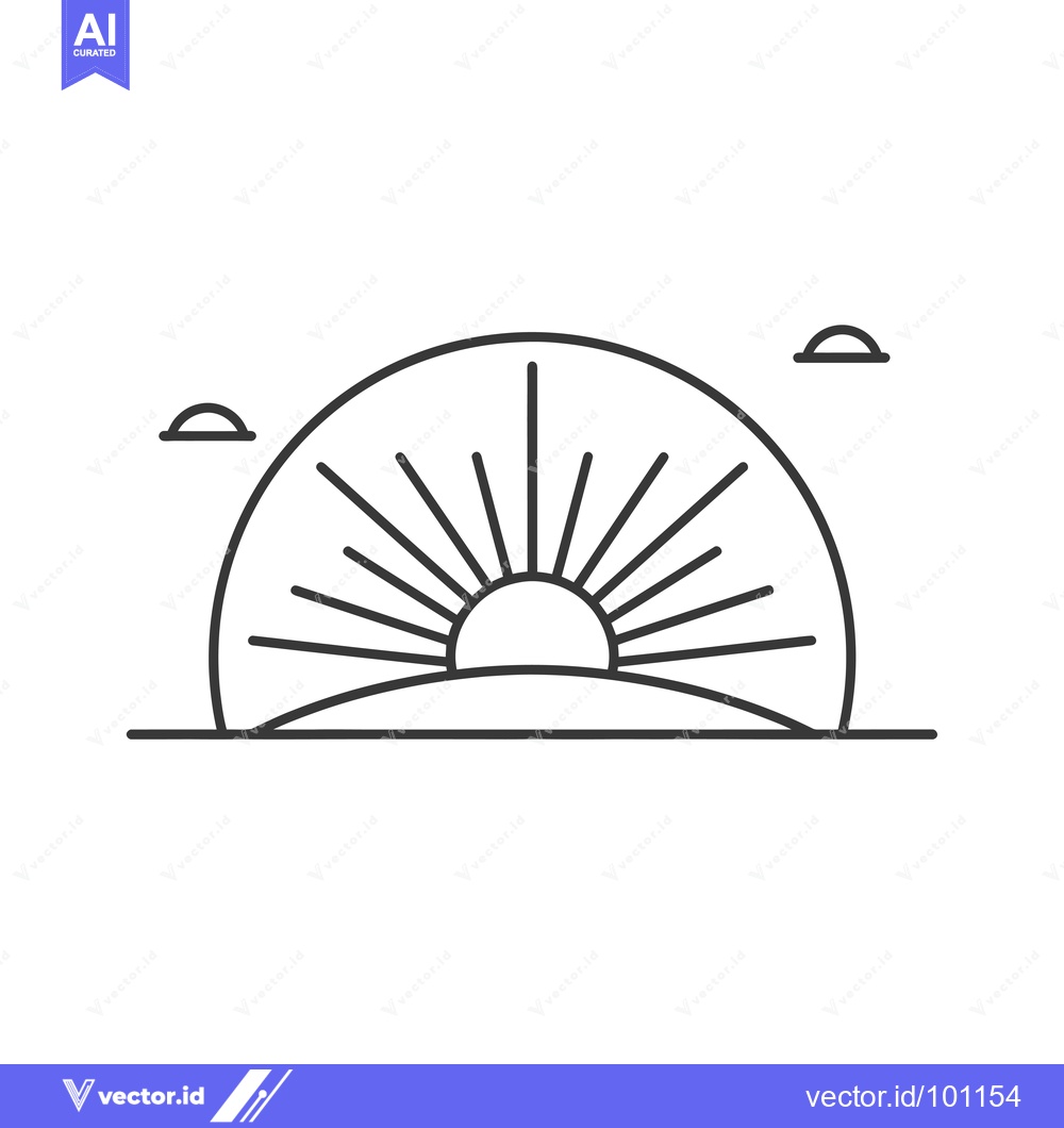 Premium Vector of Simple Line Art Illustration of a Sunrise with Clouds