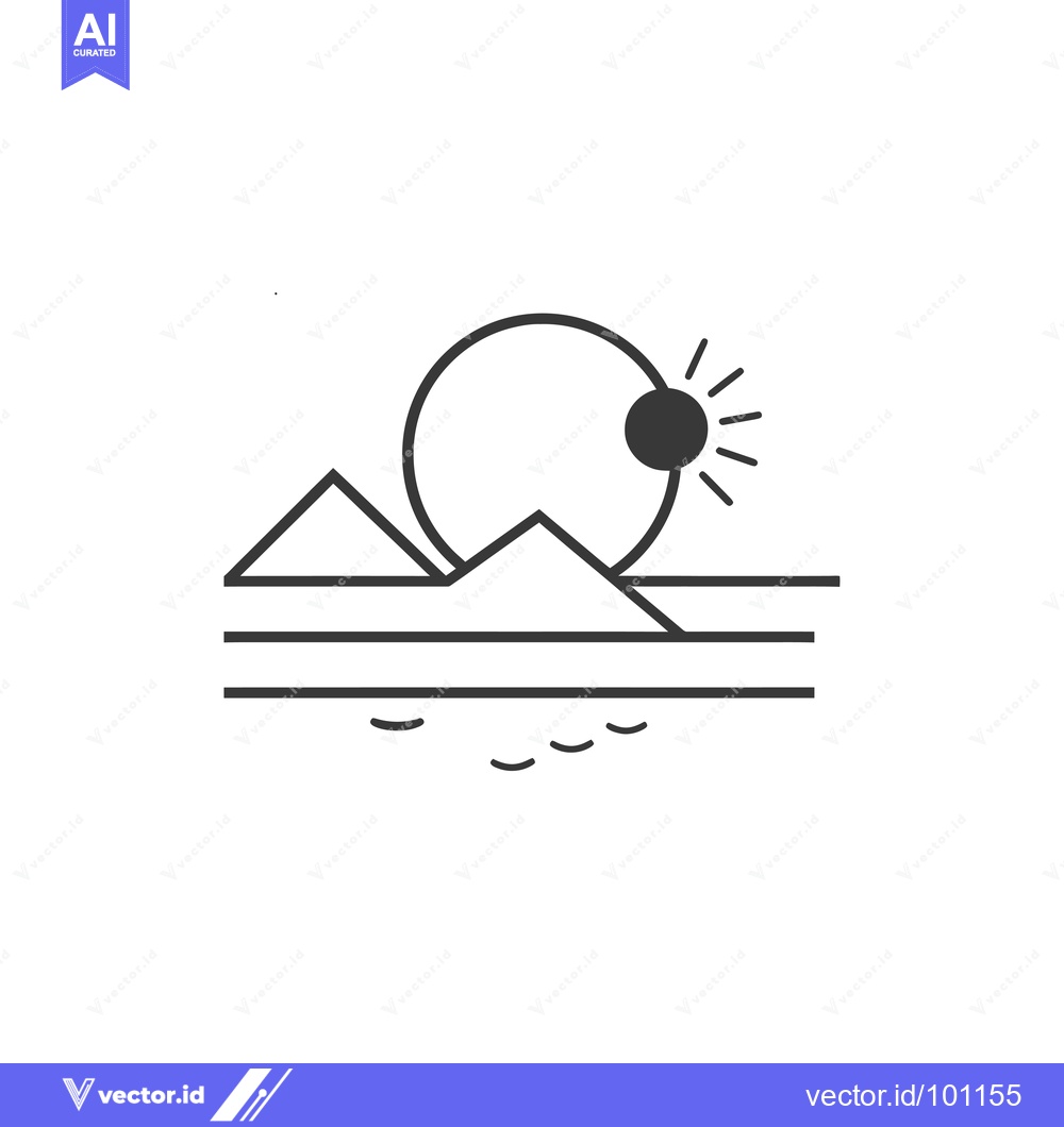 Premium Vector of Simple Line Art Illustration of a Sunset Over Mountains and Water