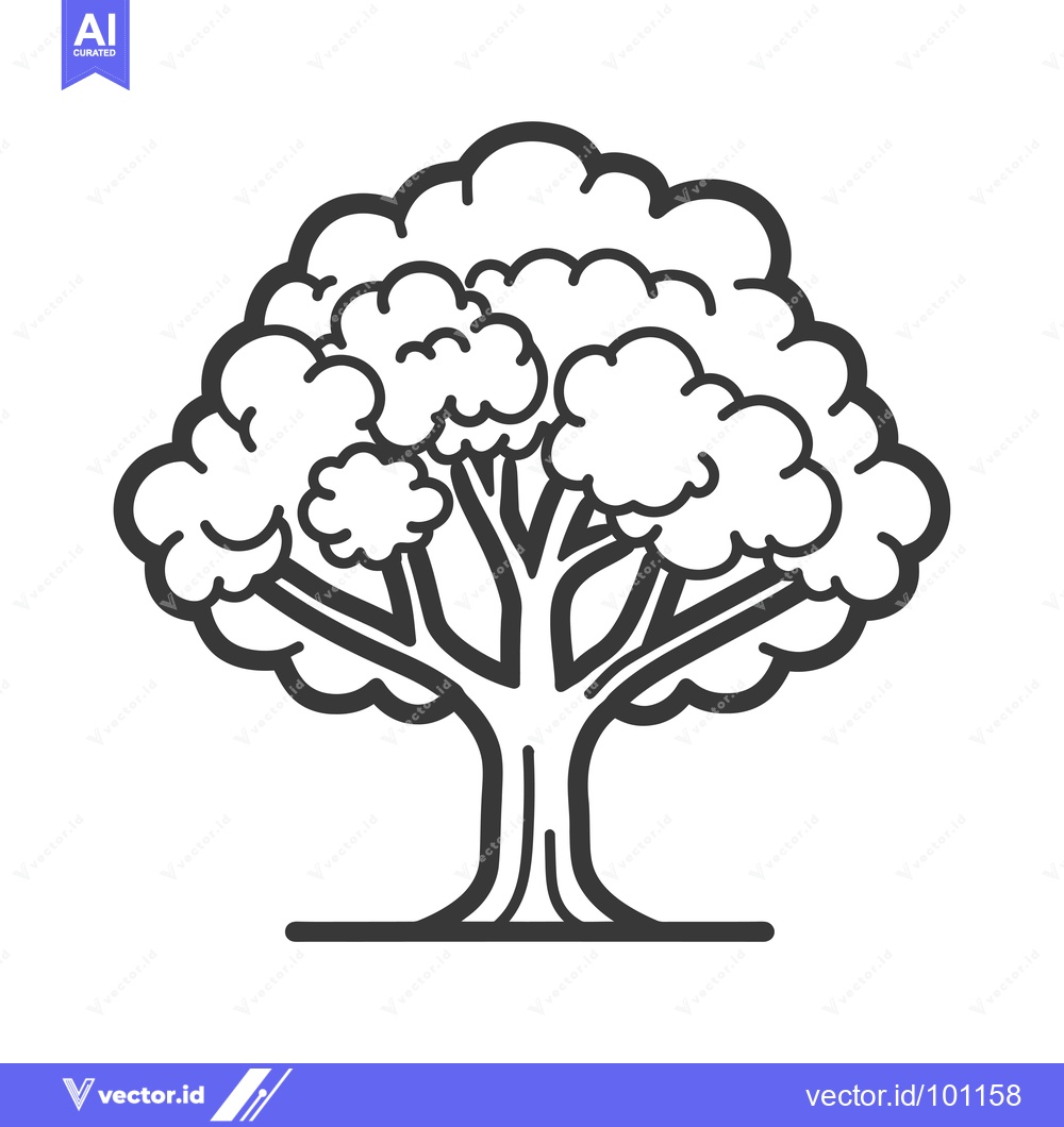Premium Vector of Simple Line Art Illustration of a Tree with a Thick Trunk and Rounded