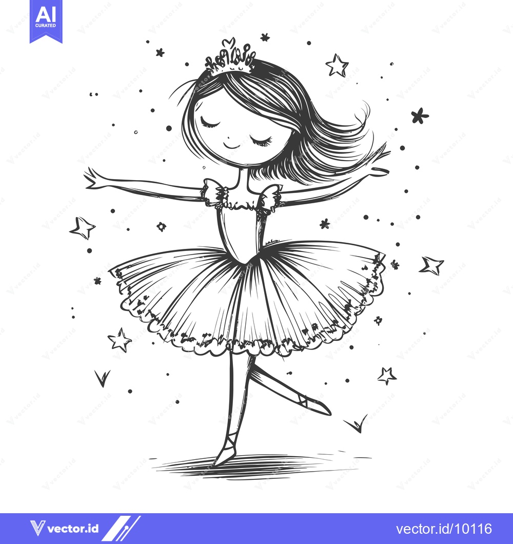 Premium Vector dari A Ballerina with a Crown and Stars Surrounding Her