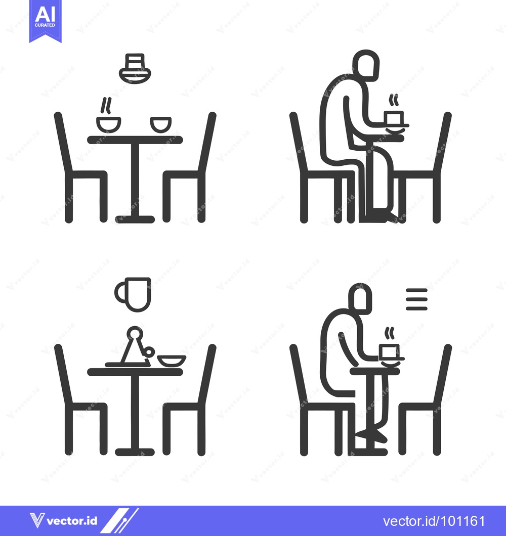 Premium Vector of Simple Line Art Illustration of People Sitting at Tables with Food and