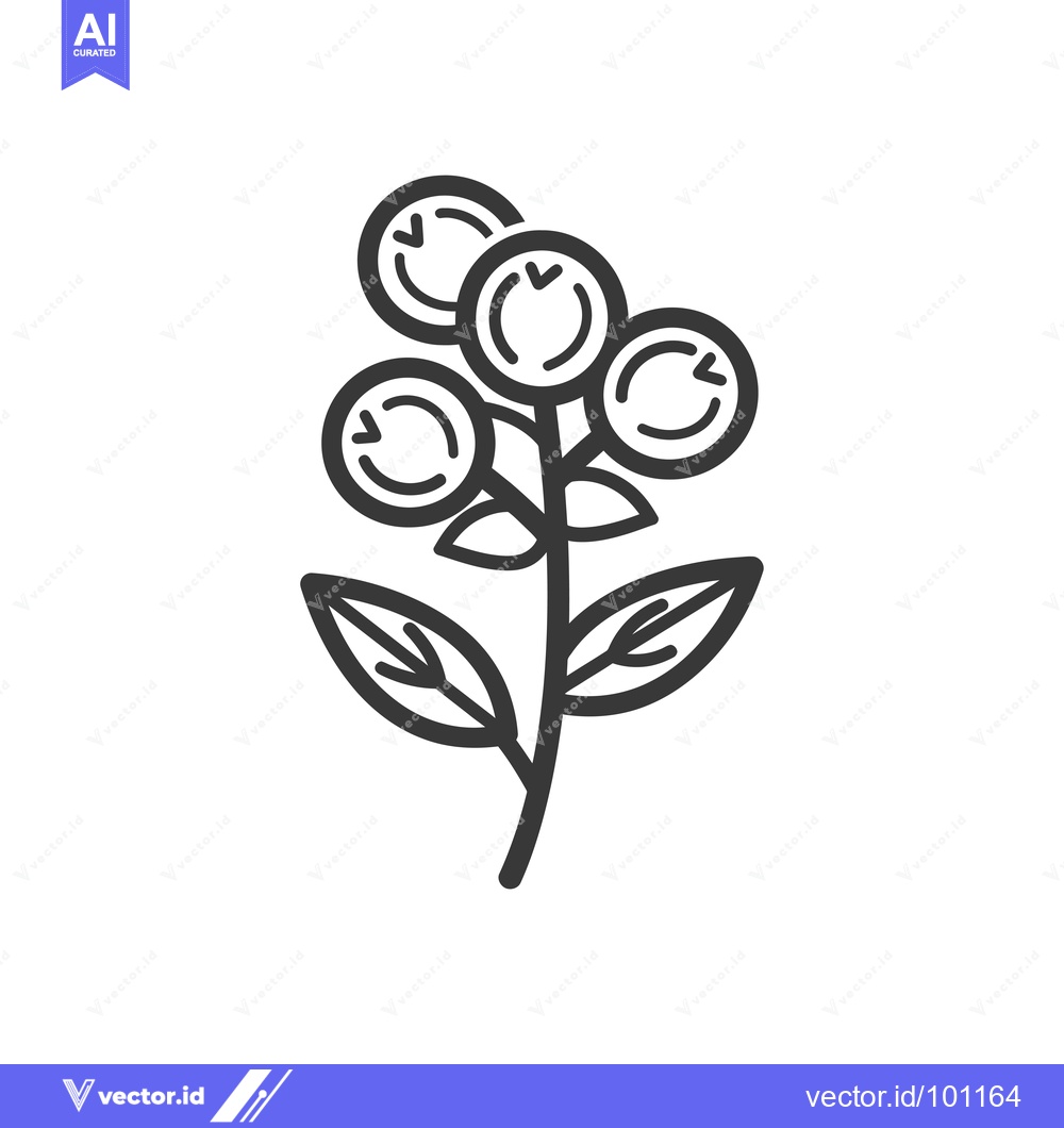 Premium Vector of Simple Line Drawing of a Berry Branch with Four Berries and Leaves