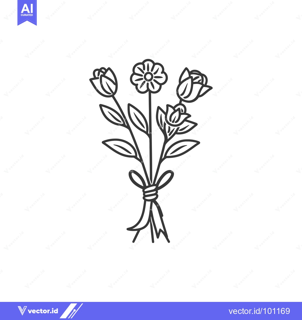 Premium Vector dari Simple Line Drawing of a Bouquet of Flowers