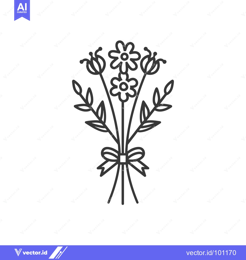 Premium Vector of Simple Line Drawing of a Bouquet of Flowers with a Bow