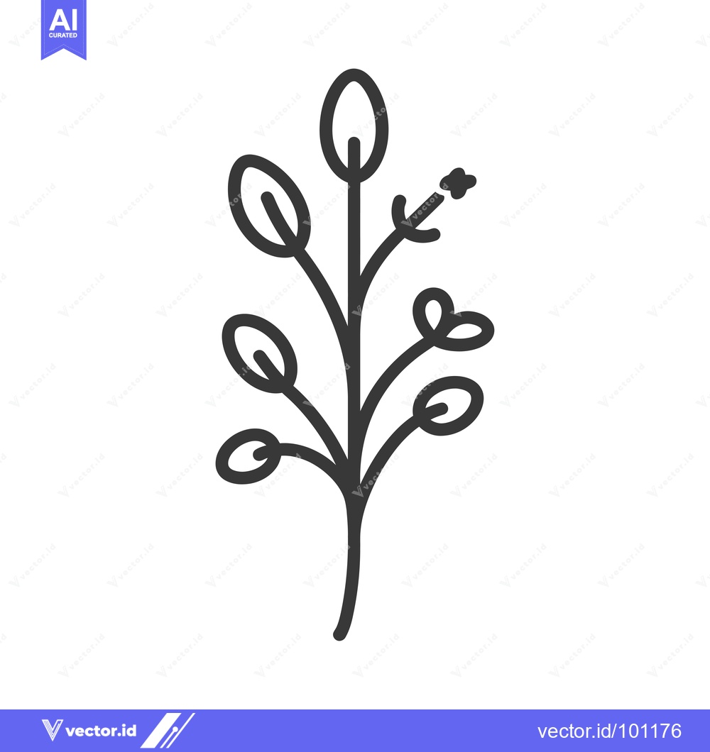 Premium Vector dari Simple Line Drawing of a Branch with Leaves and Flowers