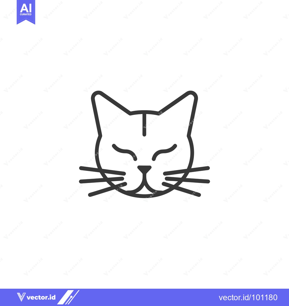Premium Vector dari Simple Line Drawing of a Cat's Face with Closed Eyes