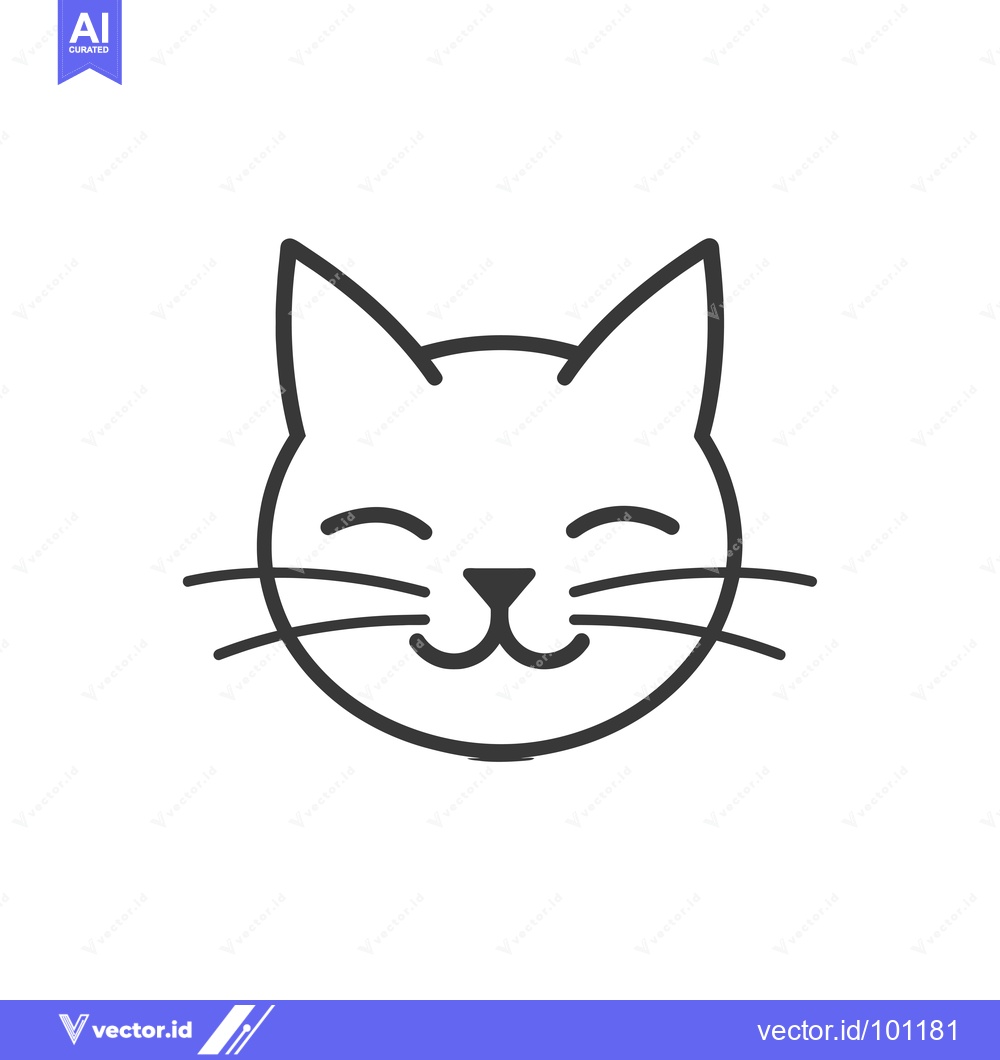 Premium Vector dari Simple Line Drawing of a Cat's Face with Closed Eyes and a Smile