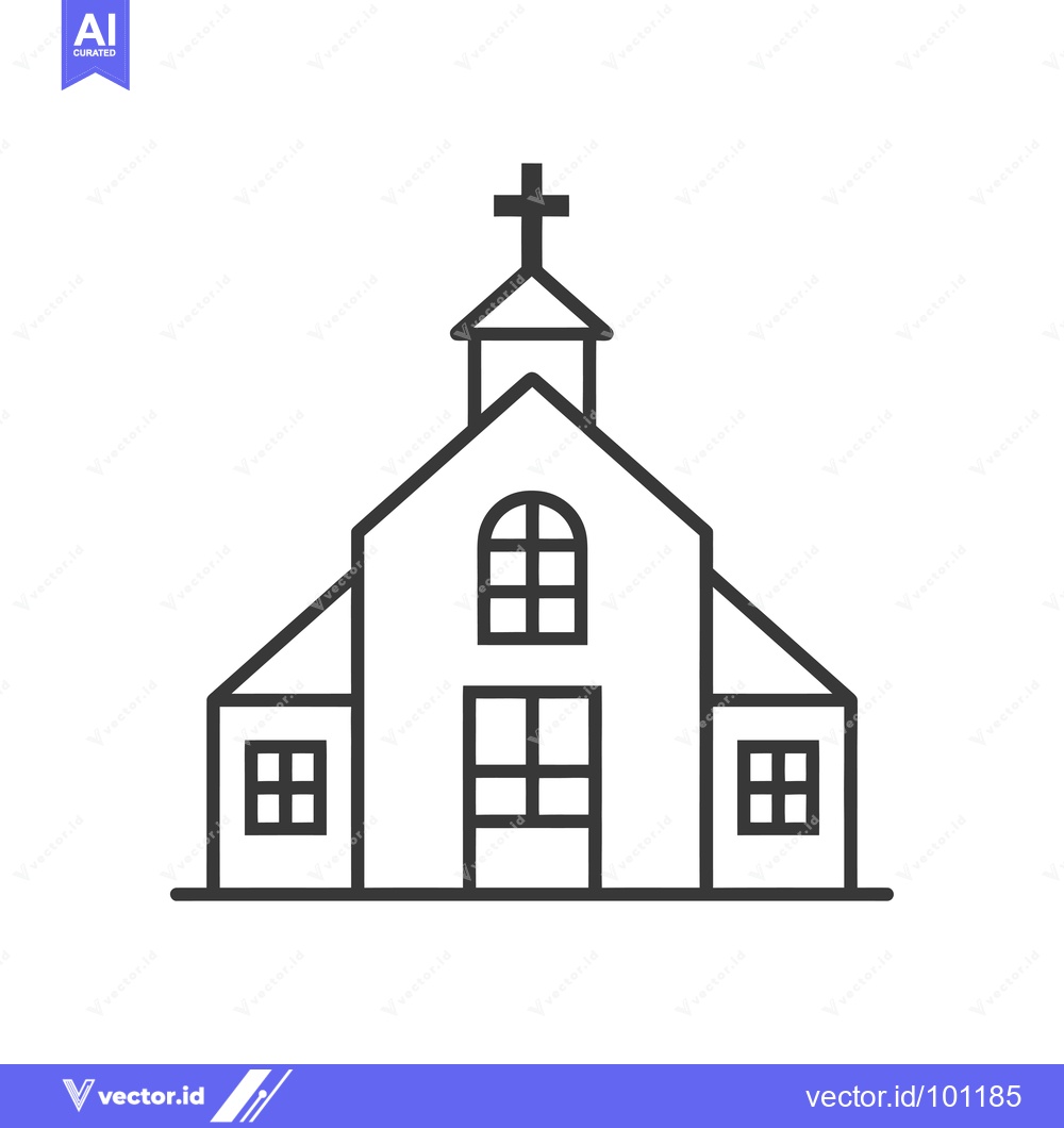 Premium Vector of Simple Line Drawing of a Church with a Cross on Top