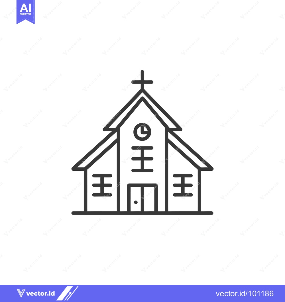Premium Vector of Simple Line Drawing of a Church with a Cross on Top