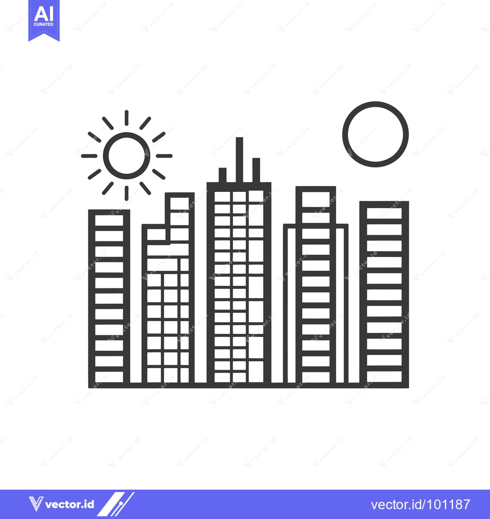 Premium Vector dari Simple Line Drawing of a City Skyline with a Sun and Moon