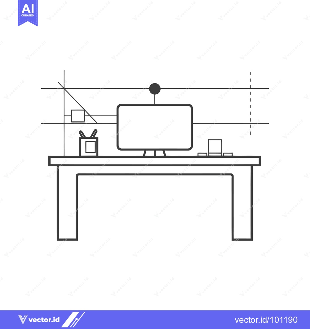 Premium Vector dari Simple Line Drawing of a Desk with a Computer Monitor