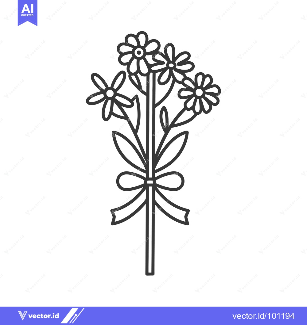 Premium Vector dari Simple Line Drawing of a Flower Bouquet with a Bow