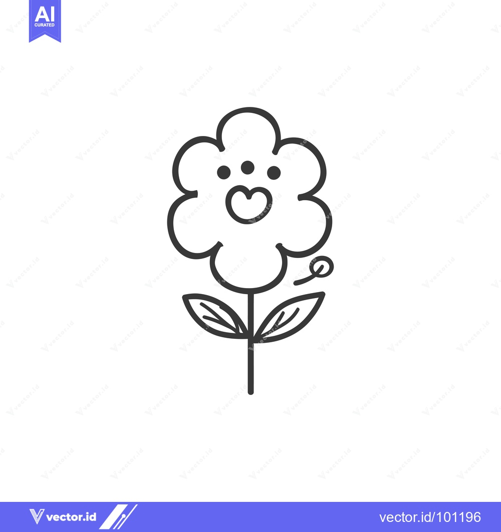 Premium Vector of Simple Line Drawing of a Flower with a Heart-Shaped Mouth