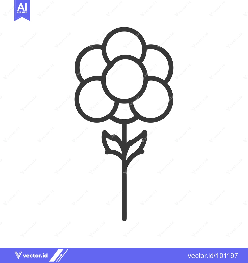 Premium Vector dari Simple Line Drawing of a Flower with a Stem and Leaves
