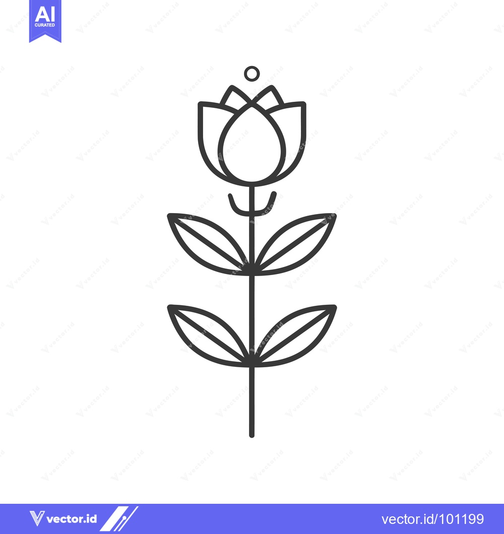 Premium Vector dari Simple Line Drawing of a Flower with Four Petals and Two Leaves