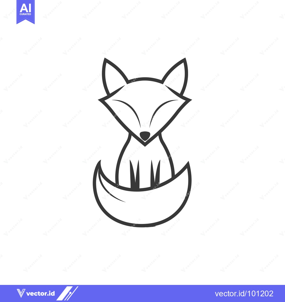 Premium Vector dari Simple Line Drawing of a Fox Sitting with its Tail Wrapped Around its