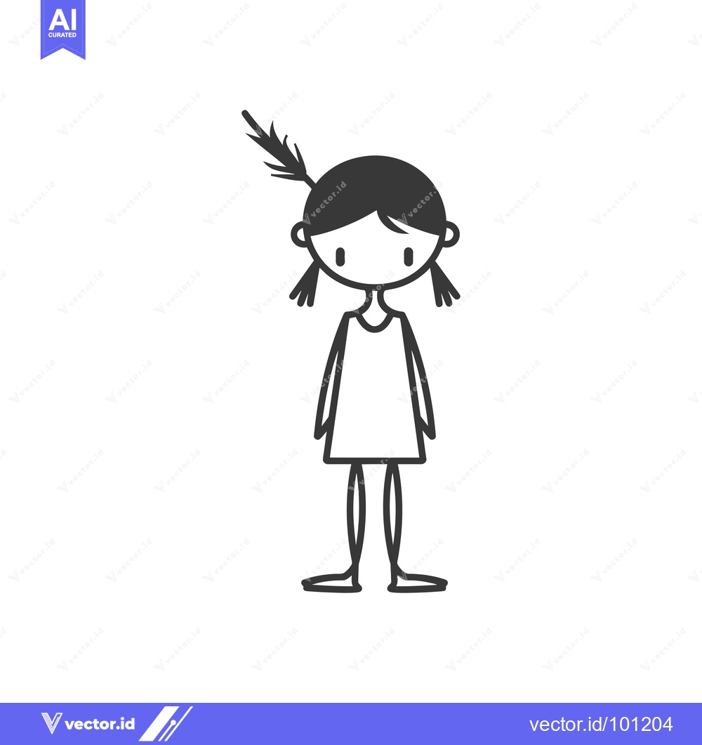 Premium Vector dari Simple Line Drawing of a Girl with a Feather in her Hair