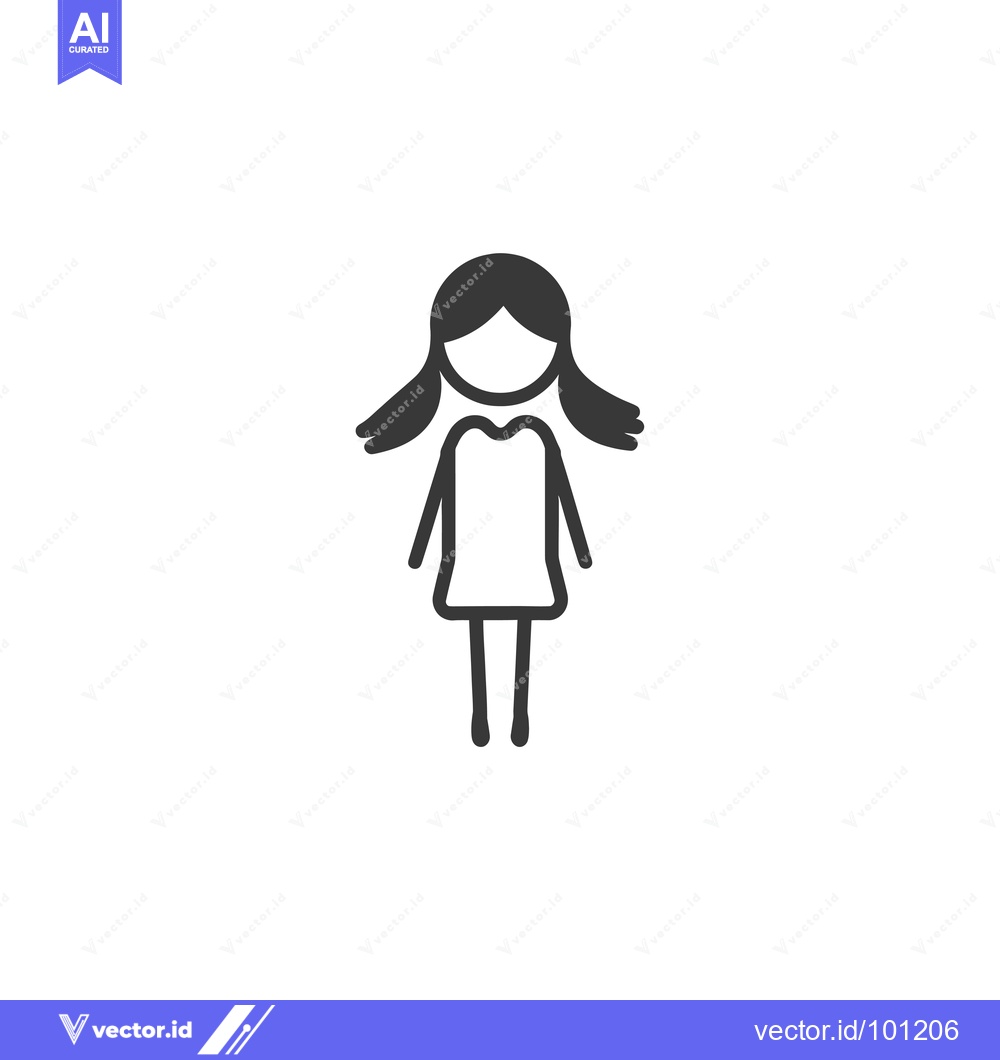 Premium Vector of Simple Line Drawing of a Girl with Long Hair in a Dress