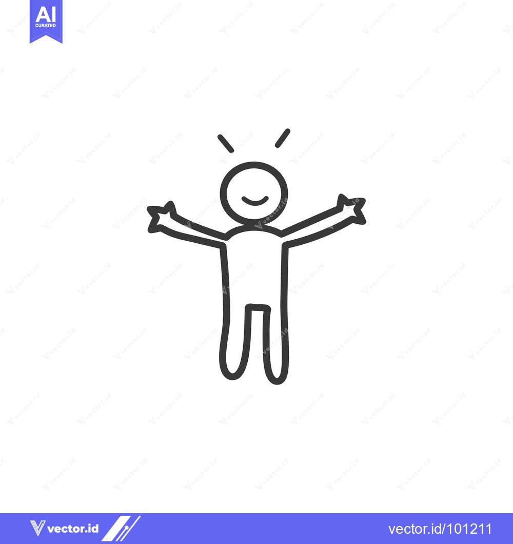 Premium Vector of Simple Line Drawing of a Happy Stick Figure with Arms Outstretched
