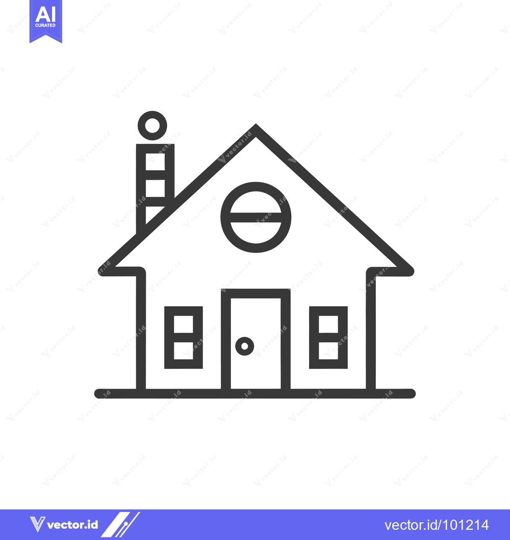 Premium Vector of Simple Line Drawing of a House with a Chimney, Windows, and a Door