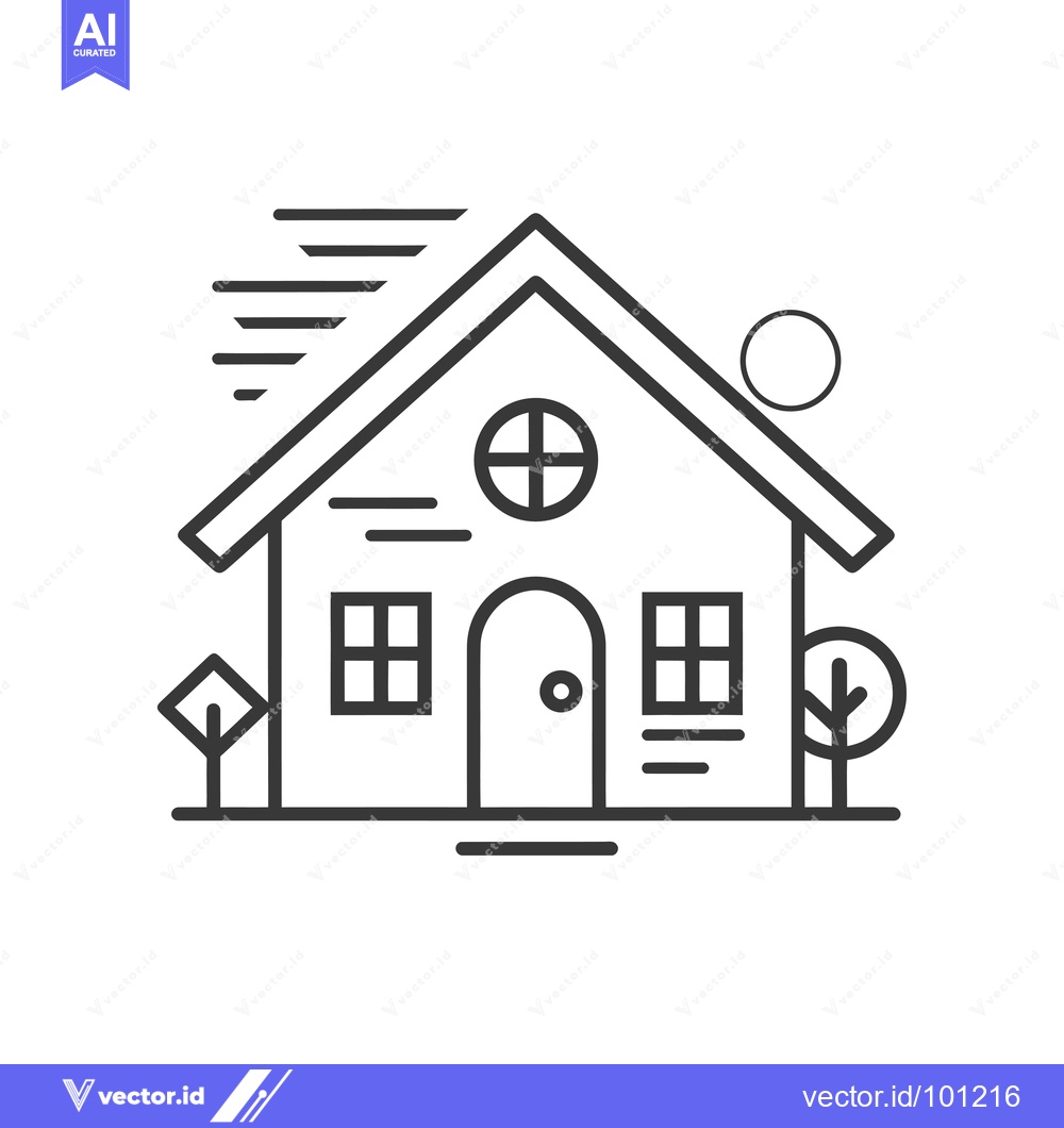 Premium Vector of Simple Line Drawing of a House with a Door, Windows, and Trees