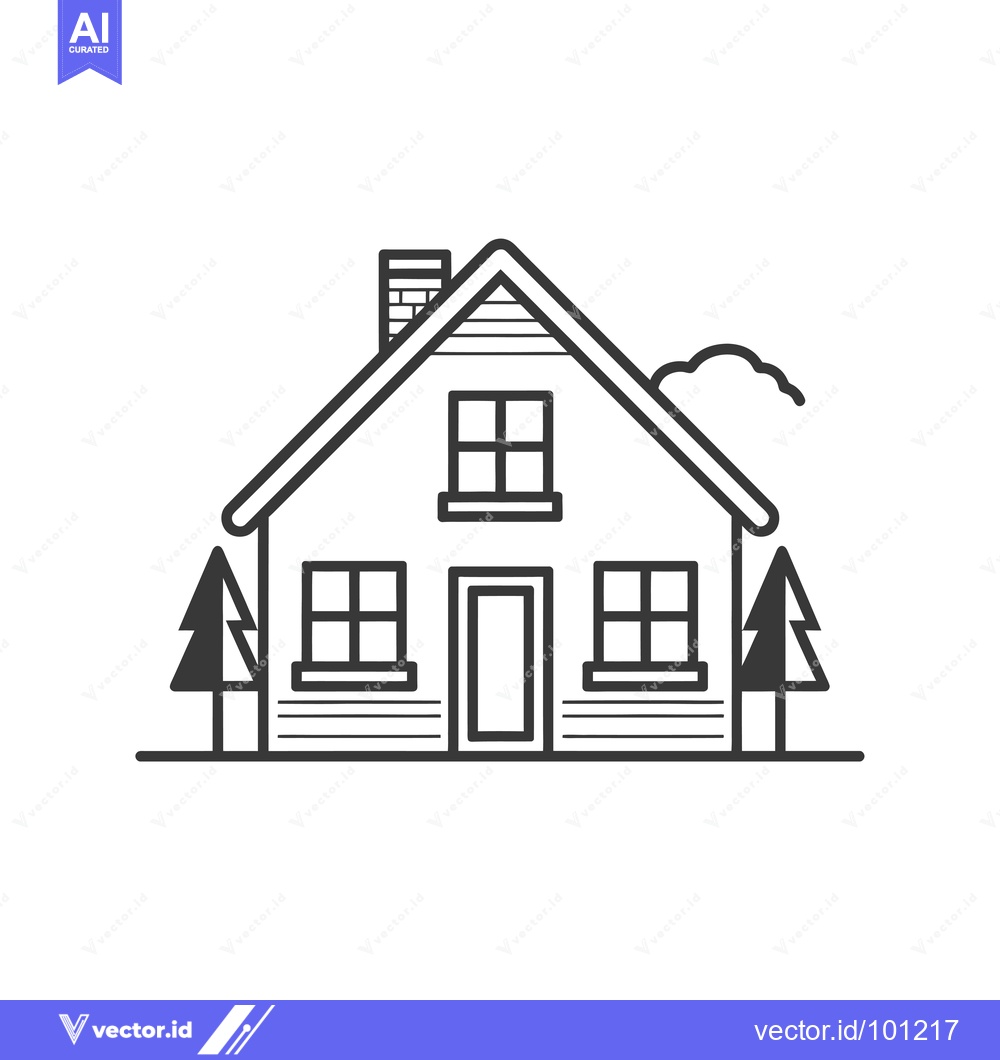 Premium Vector dari Simple Line Drawing of a House with Trees and a Cloud