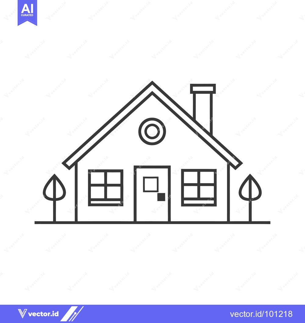 Premium Vector of Simple line drawing of a house with two trees