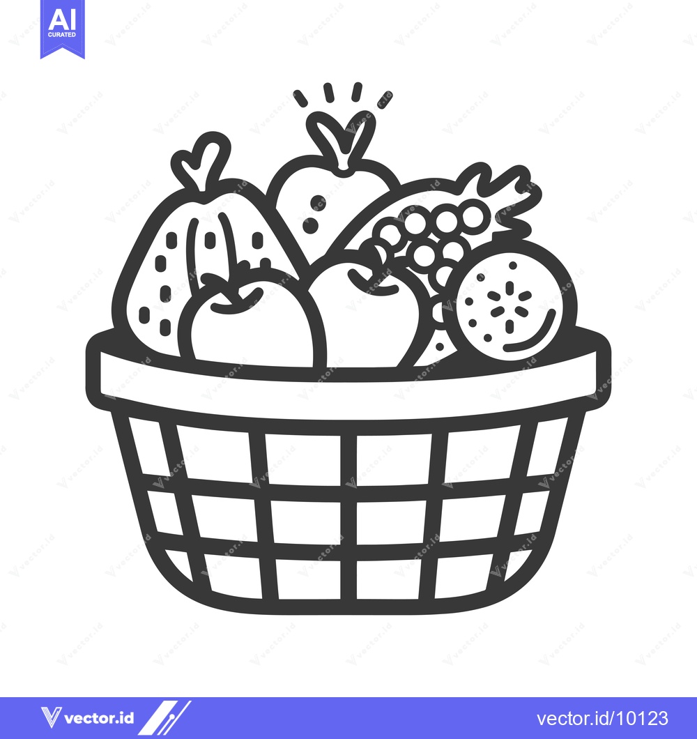 Premium Vector dari A Basket Filled With Various Fruits Including Apples, Pears, Grapes, a