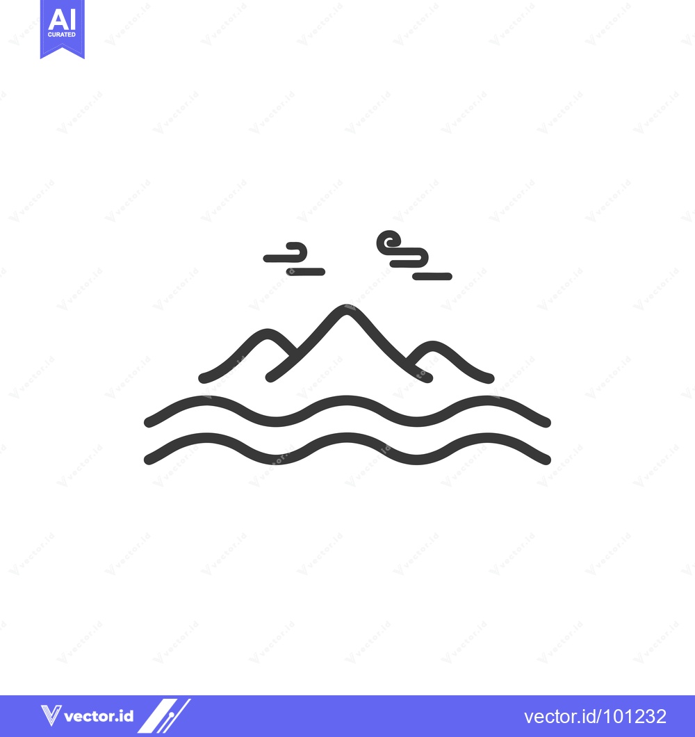Premium Vector dari Simple Line Drawing of a Mountain Range and Water with Clouds