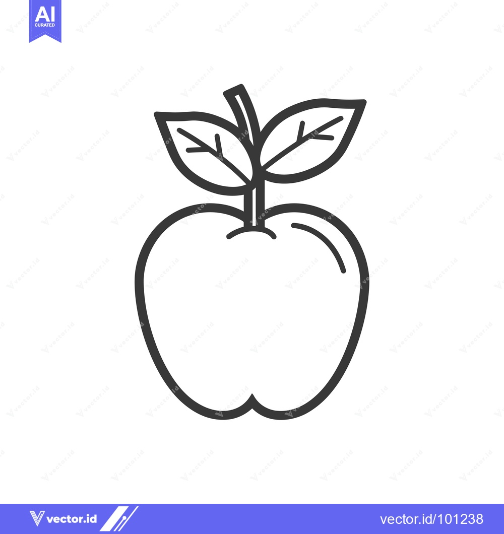 Premium Vector dari Simple Line Drawing of an Apple with Two Leaves