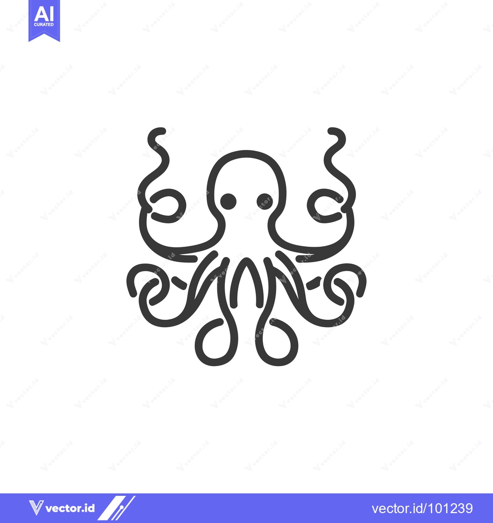 Premium Vector dari Simple Line Drawing of an Octopus with Eight Tentacles