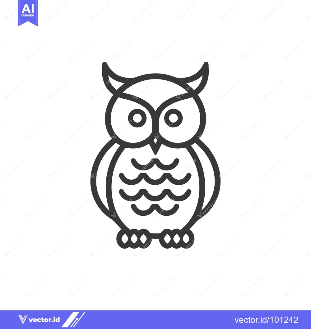 Premium Vector dari Simple Line Drawing of an Owl with Large Eyes and Feathers