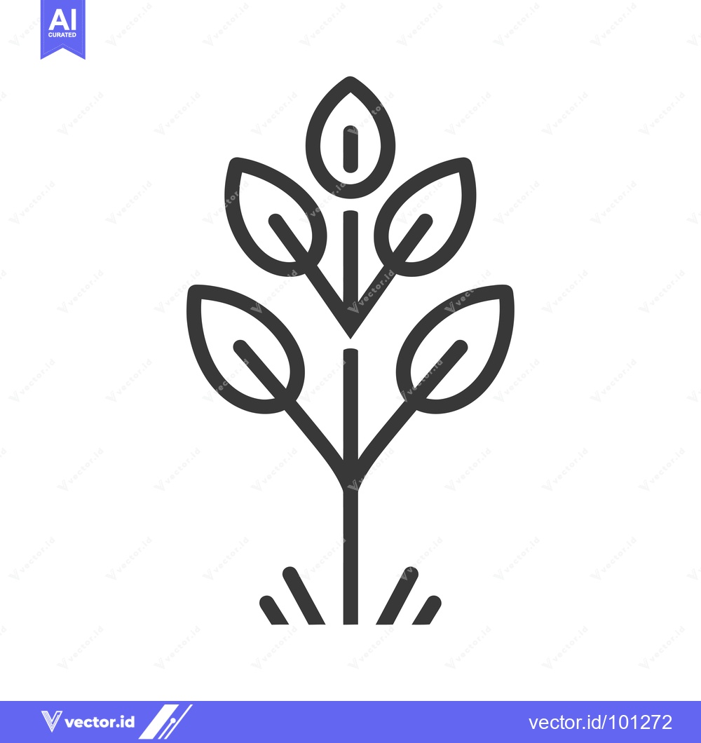 Premium Vector dari Simple Line Drawing of a Plant with Five Leaves and Roots