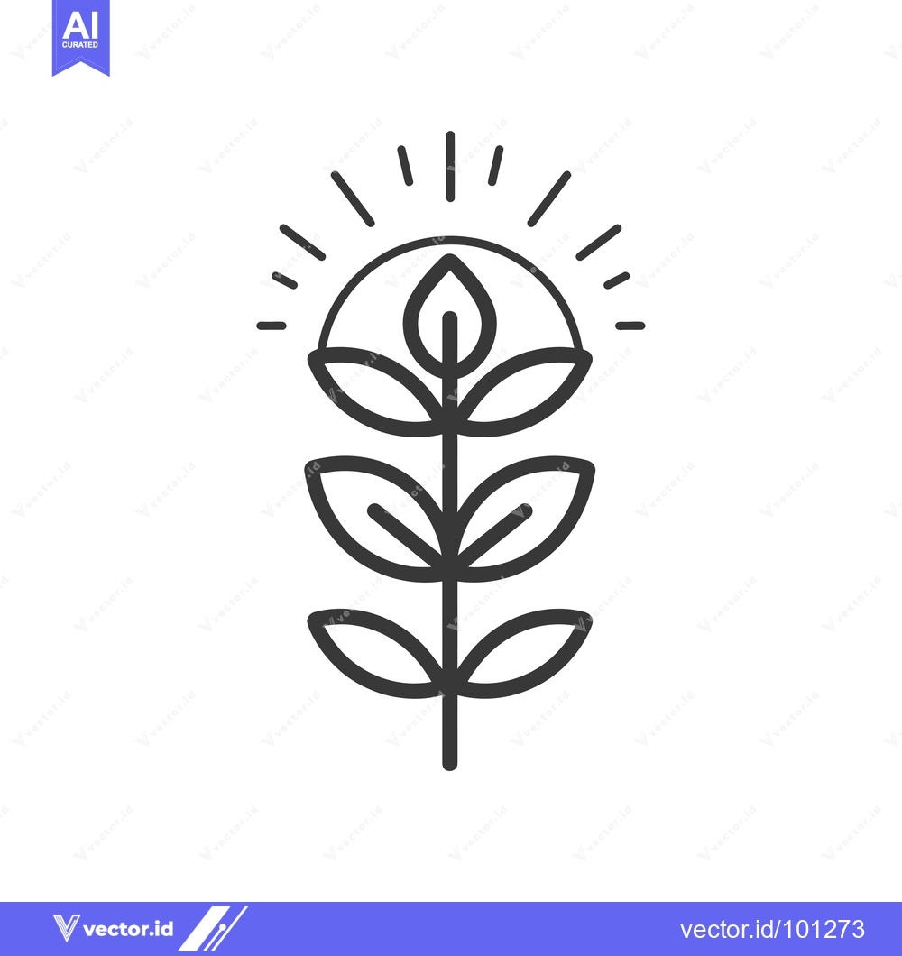 Premium Vector dari Simple Line Drawing of a Plant with Sunlight