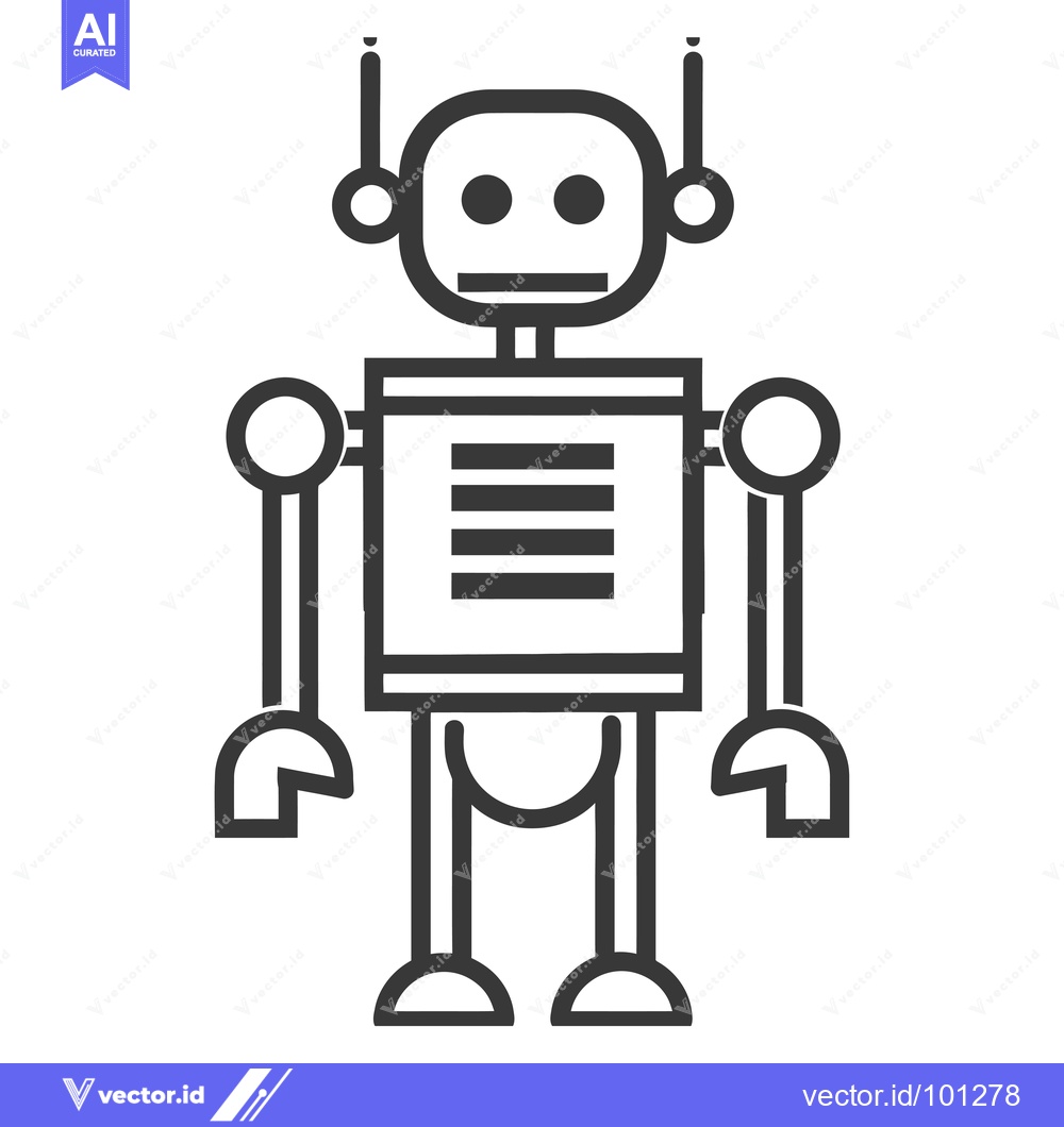 Premium Vector dari Simple Line Drawing of a Robot with a Square Body