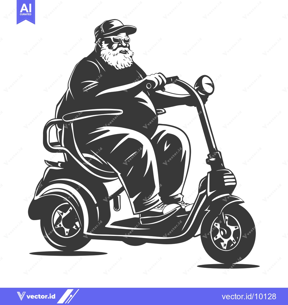 Premium Vector of A Bearded Man in a Cap Driving a Motorized Scooter