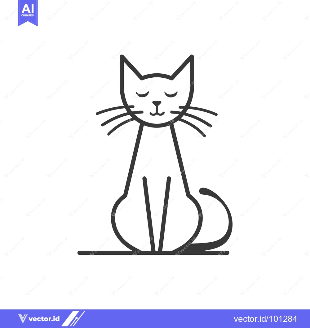 Premium Vector dari Simple Line Drawing of a Sitting Cat with Closed Eyes