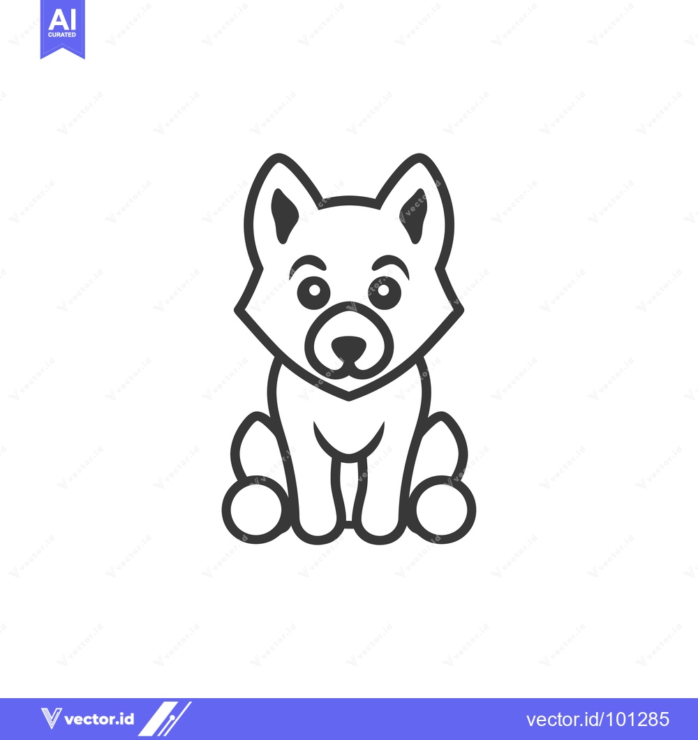 Premium Vector dari Simple Line Drawing of a Sitting Dog with Big Eyes