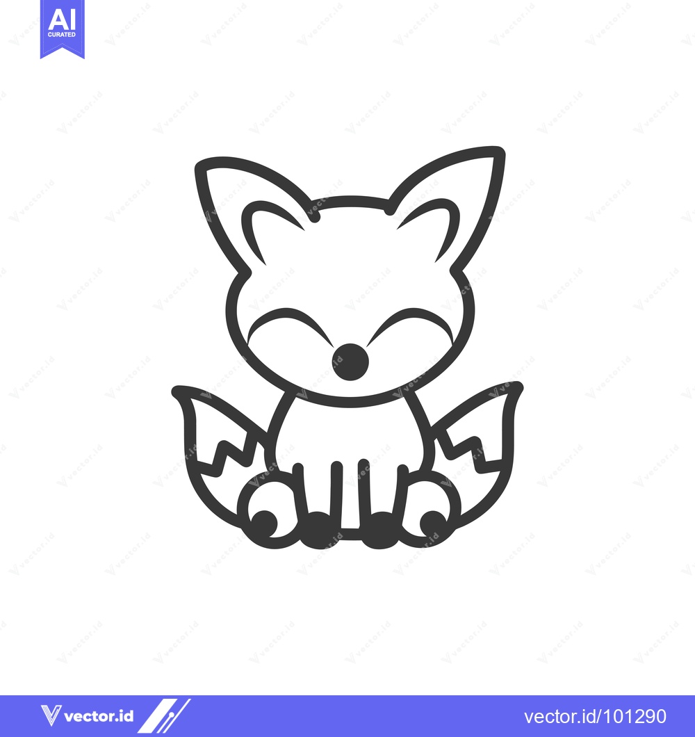 Premium Vector dari Simple Line Drawing of a Sitting Fox with a Big Smile