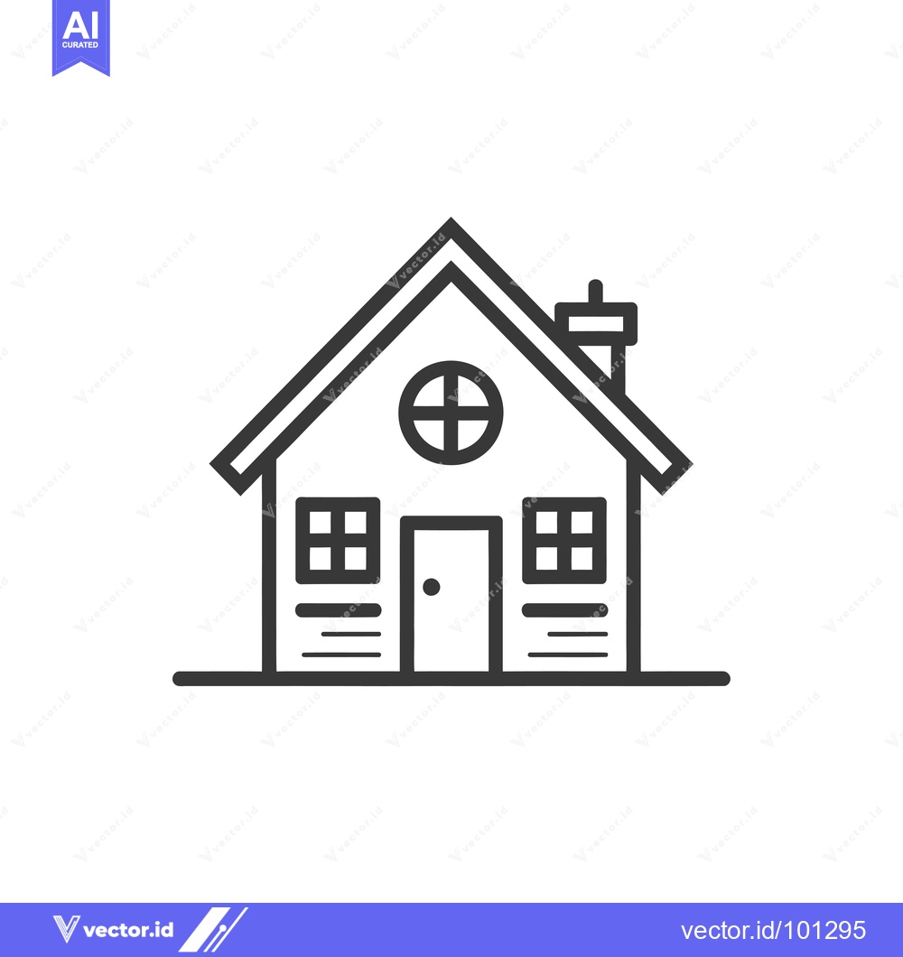 Premium Vector dari Simple Line Drawing of a Small House with a Roof, Windows, and a Door